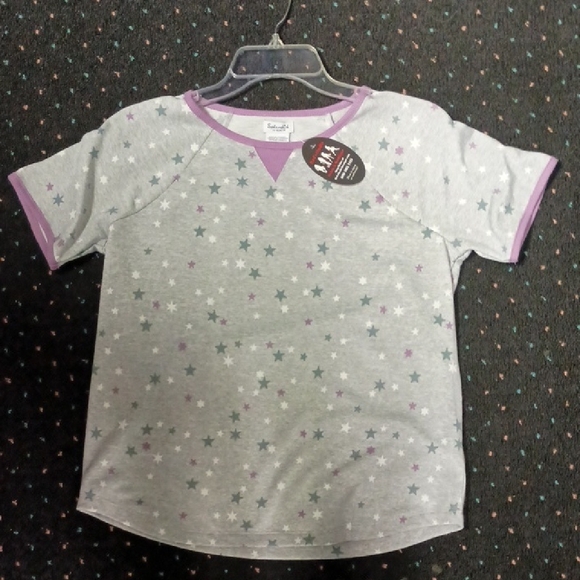 Splendid Gray T-Shirt with Star Design and Purple Trim - Picture 1 of 2